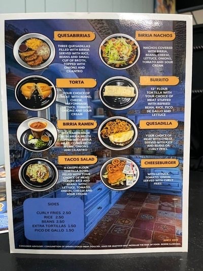 Casa Lopez menu featuring tacos, birria, and Mexican favorites