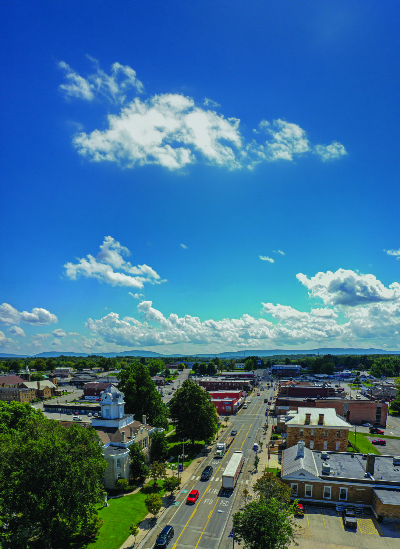 Aerial view of Main Street and downtown Crossville